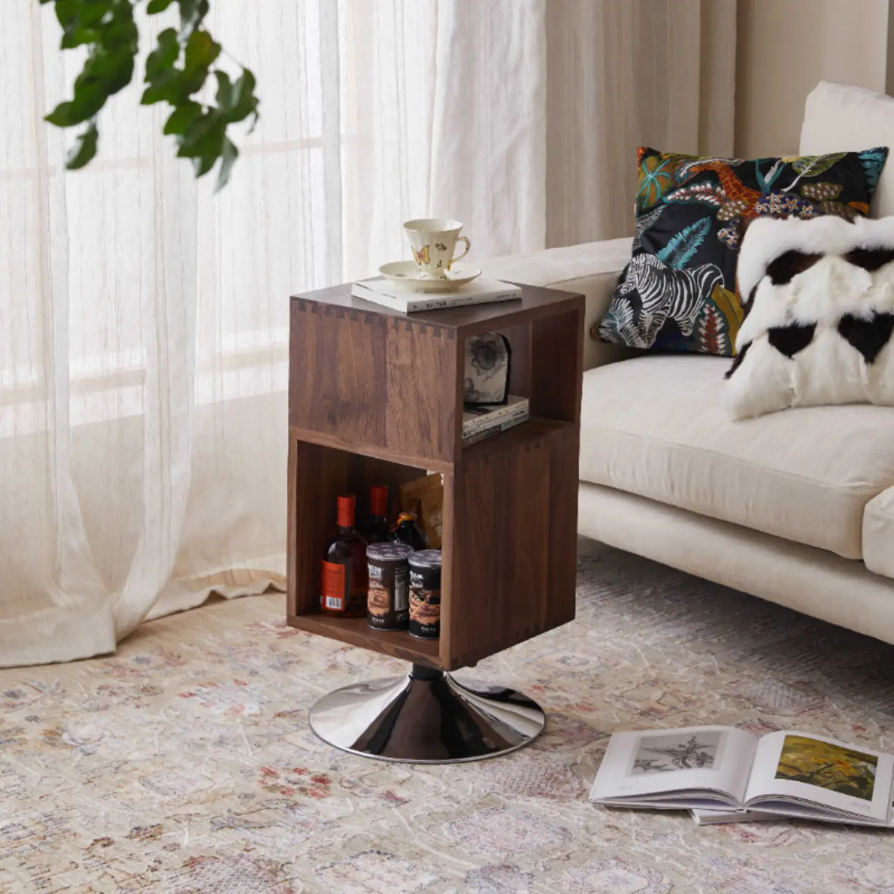 Timeless Rectangular Wooden 360° Rotating Side Table