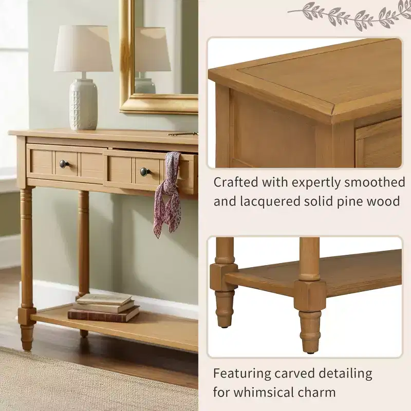 GDFStudio Darren Traditional Entryway Console Table with 2 Drawers and Bottom Shelf