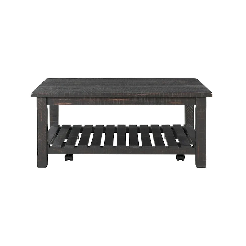 Farmhouse Coffee Table with Bottom Shelf, Grey/Espresso/White/Black/Honey, Pine Wood
