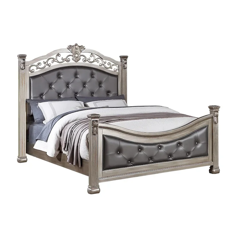 Upholstered HB and FB Bed in Antique Silver