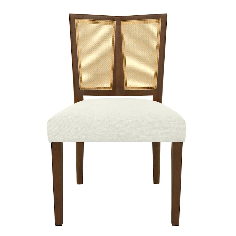 Mid-Century Rattan Back Upholstered Dining Chair Set of 2