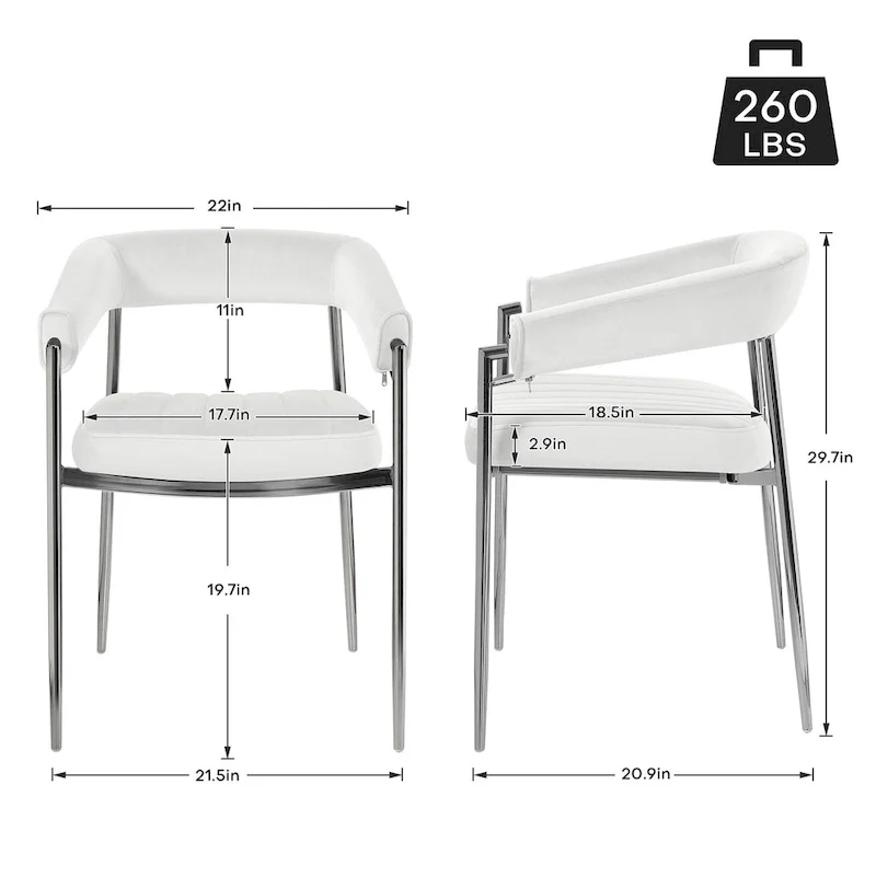 Velvet Dining Chair Arm Chair with Chrome Metal Legs