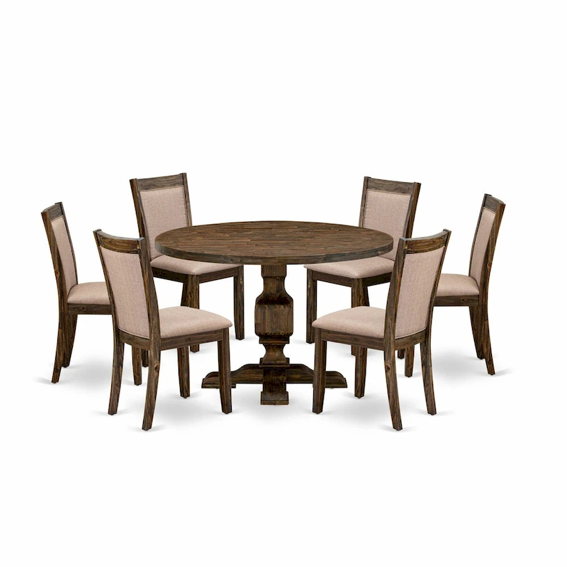 East West Furniture Kitchen Table Set- a Dining Table & Dark Khaki Linen Fabric Chairs, Distressed Jacobean (Pieces Option)