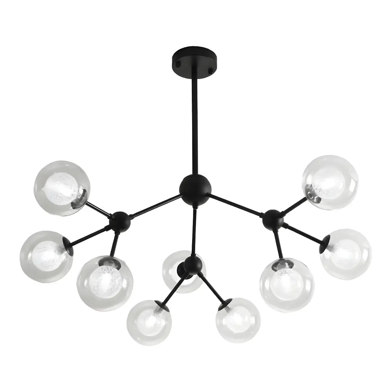 Modern Industrial Sputnik Black Glass 9-18 Light Chandelier