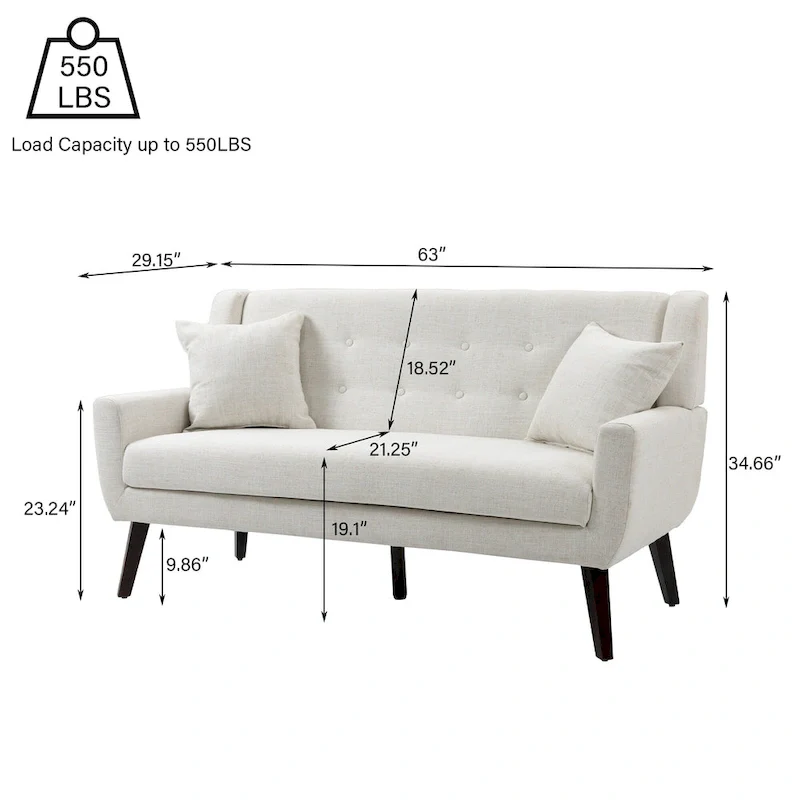 3-Piece Tufted Linen Loveseat & Armchair Set, Beige/Grey/Yellow/Blue/White/Light Blue, Seats 3+