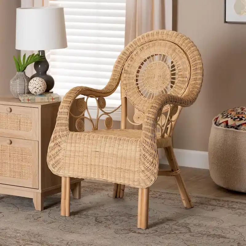 Modern Bohemian Natural Rattan Arm Chair
