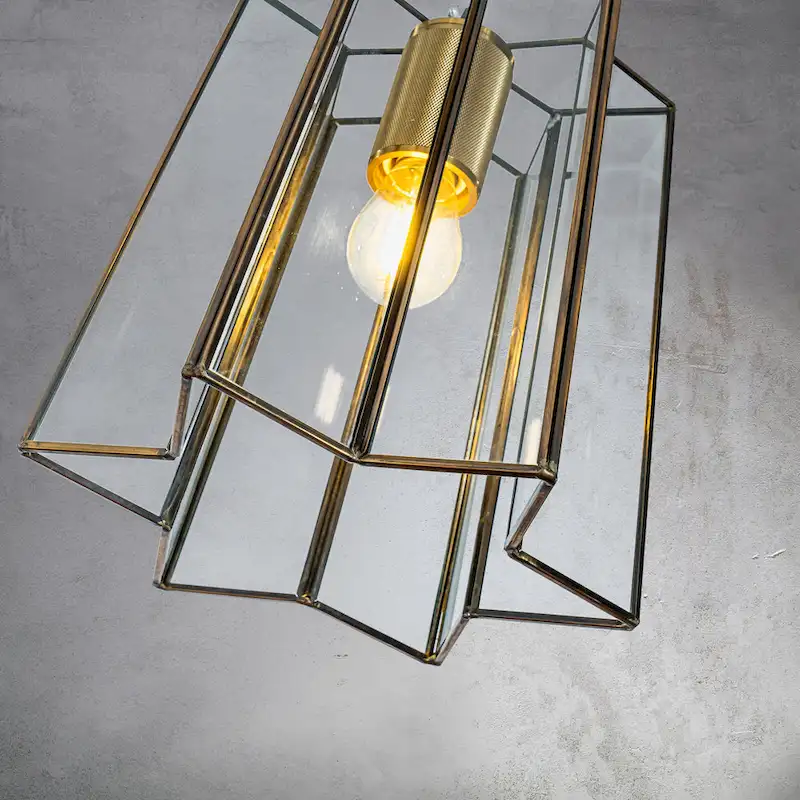 CraftHome Transitional Farmhouse Brown Lantern Glass Chandelier 1-Light Industrial Rustic Pendant Lighting Fixture - W:9