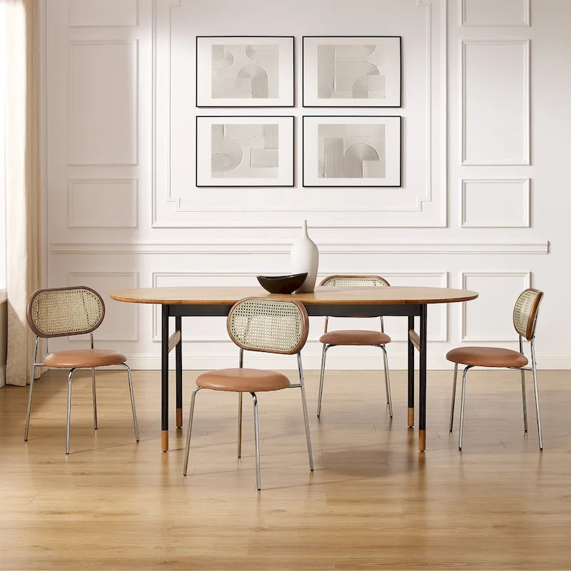 Cane Back Faux Leather Upholstered Dining Chair (Set of 2)