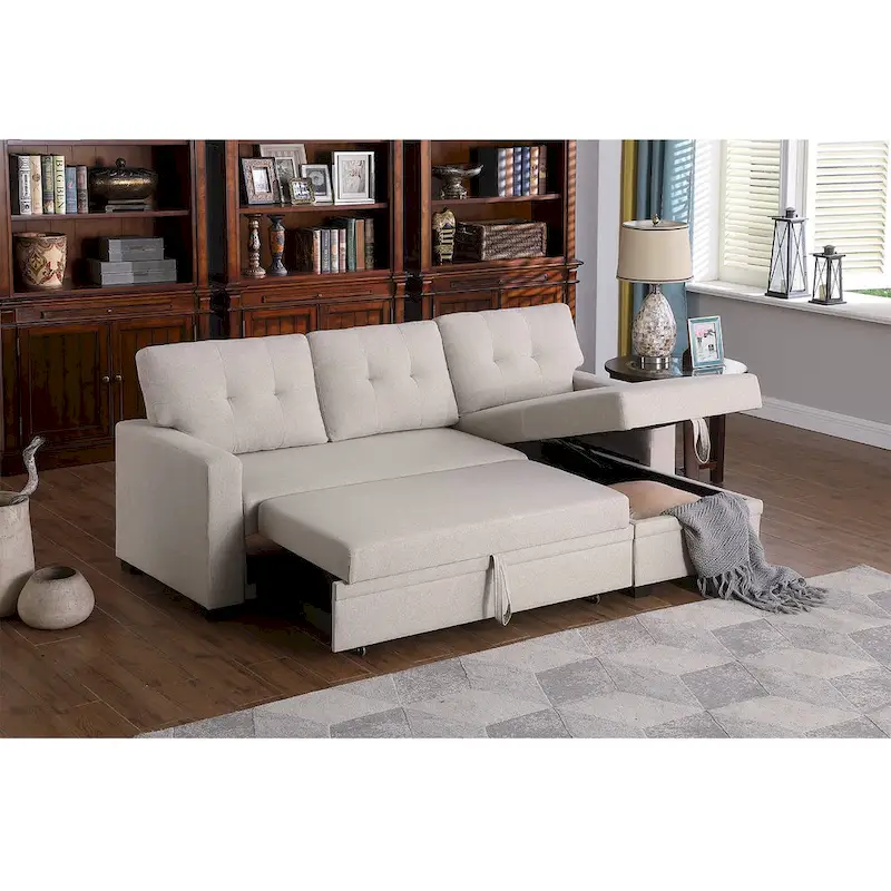 Upholstered Pull out Sectional Sofa with Chaise