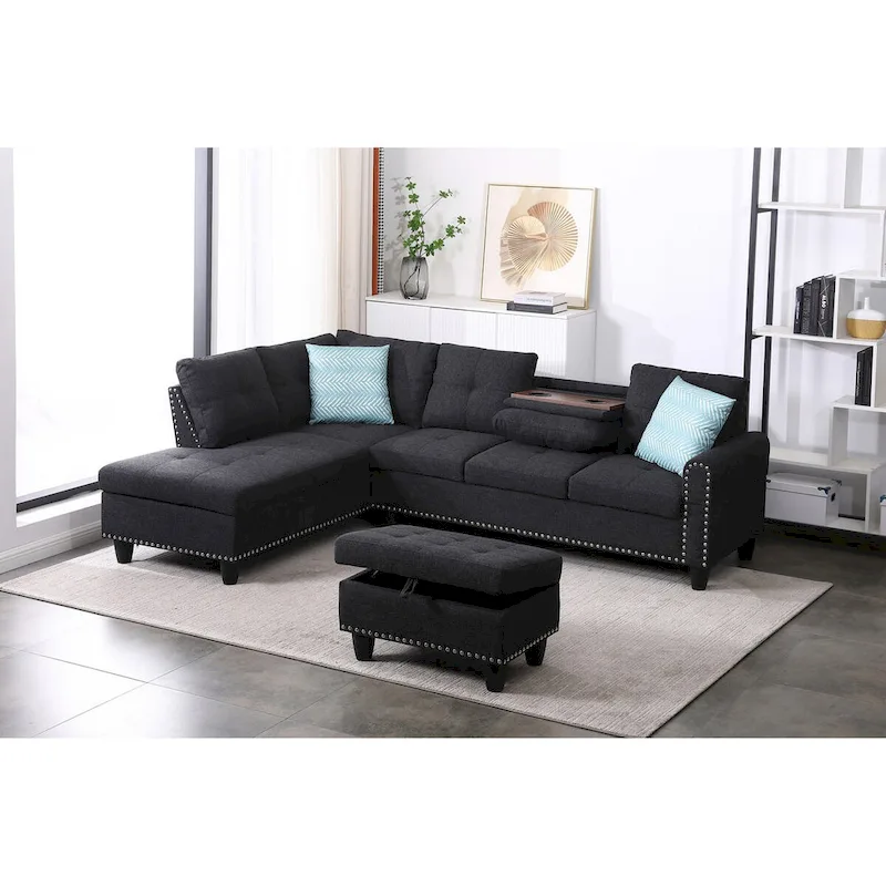 Alger 98-inch Wide Left Hand Facing Sofa with Chaise and Ottoman - 98W x 71D x 33H