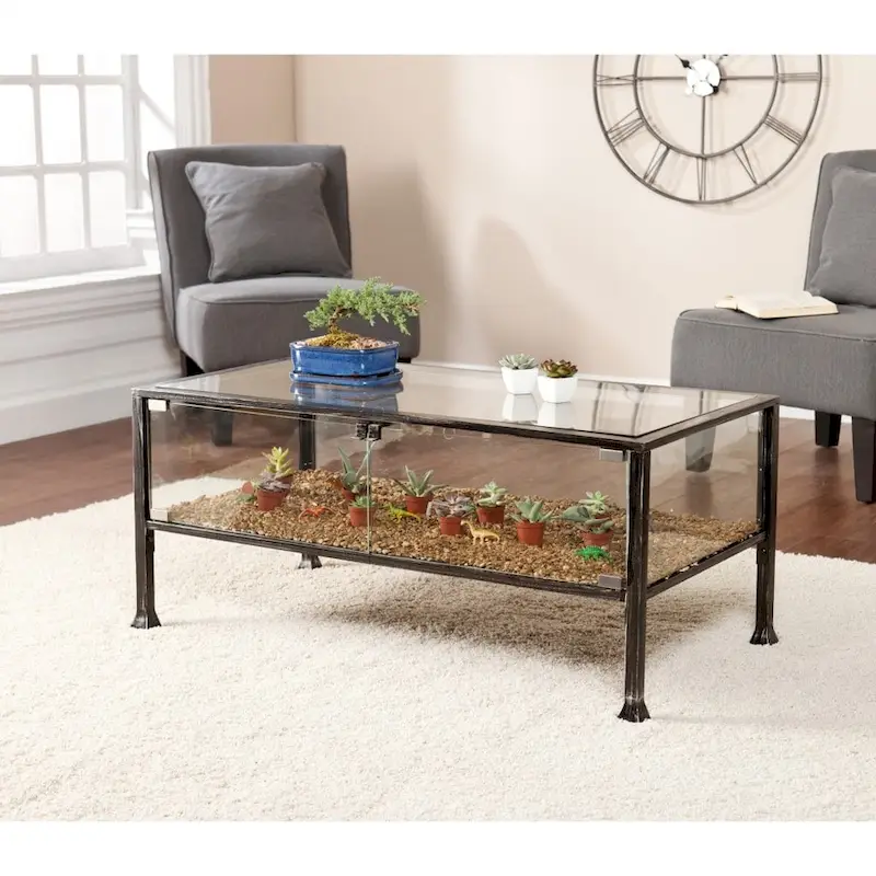 43 Black Glass And Metal Rectangular Coffee Table - 18.5 H x 42.5 W x 21 D