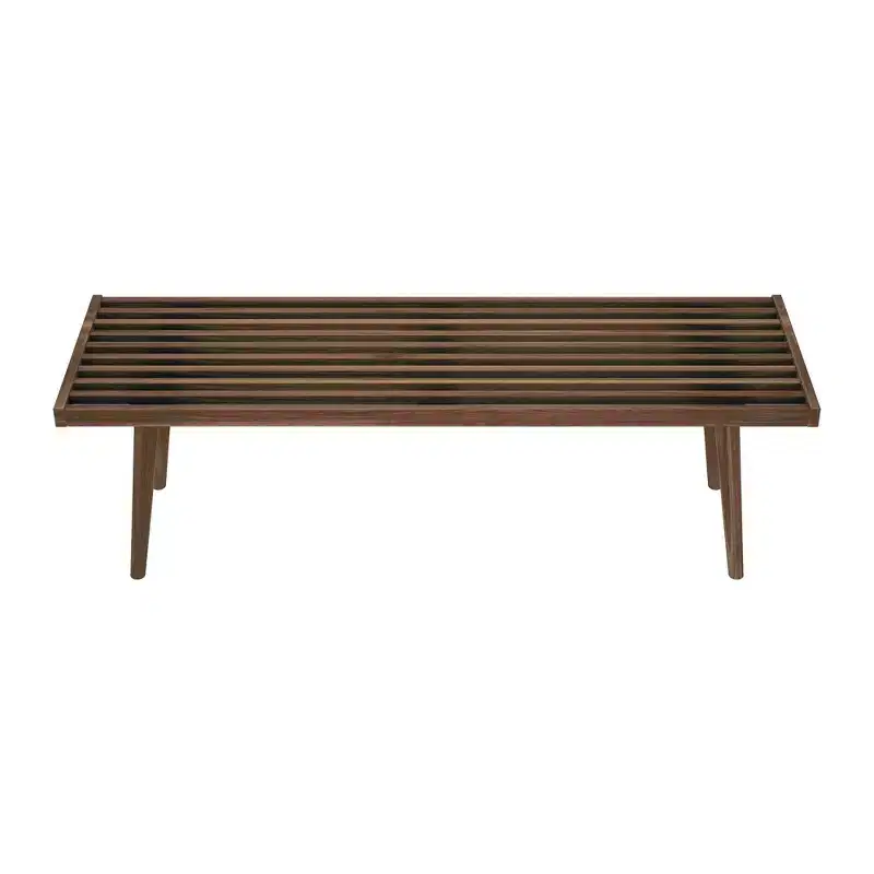 Mid-Century Solid Wood Bench – Black/Clay/Natural/Pecan/Teal/Walnut/White/Yellow – Seats 1