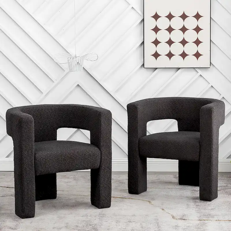 KINWELL 28 Wide Boucle Upholstered Square Armchair (Set of 2)