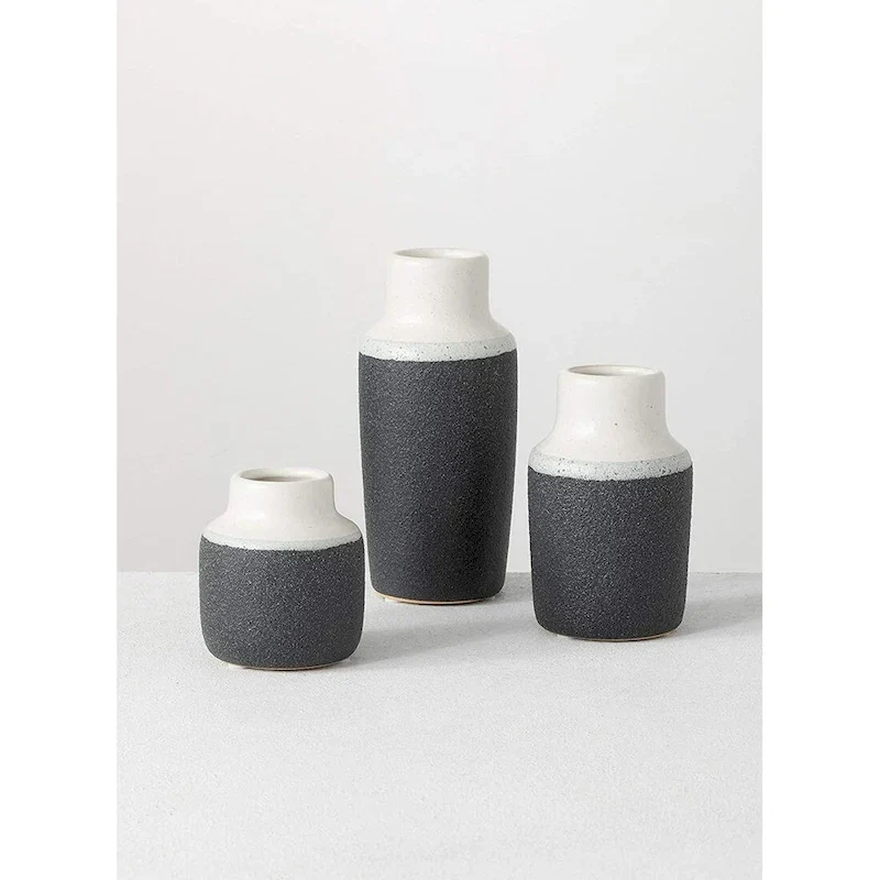 Small Ceramic Vase Set Modern Two-Toned