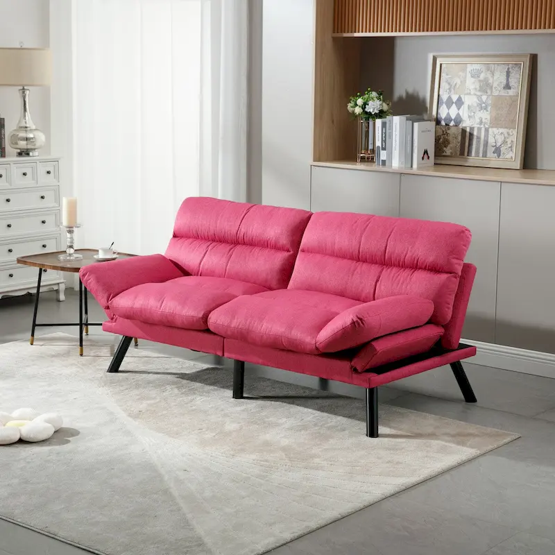 COOLMORE Linen/Microsuede/Teddy Loveseats Convertible Sleeper Sofa with metal feet