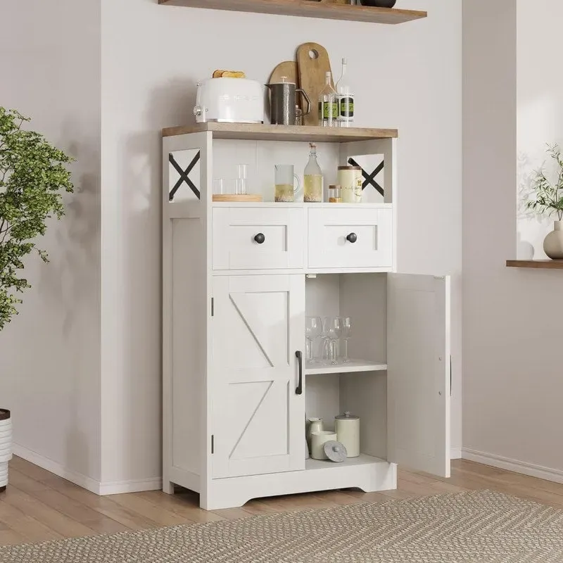 Freestanding Pantry Storage Cabinet with Doors & Drawers – Brown / White / Grey, Single