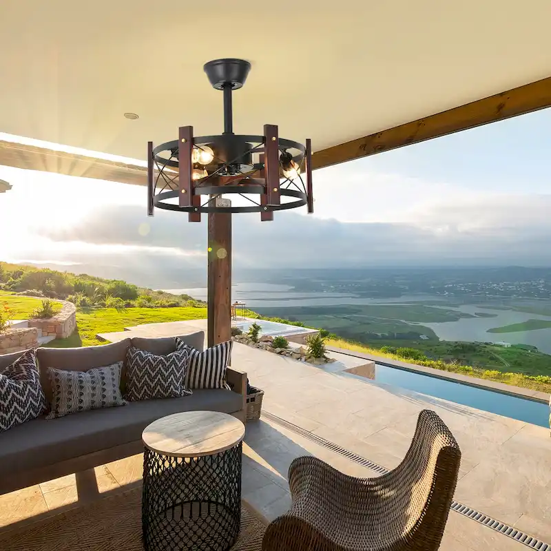 20  Caged 8-Blade Ceiling Fan with Lights Remote Control - 19.7 L x 19.7 W x 7.5 H