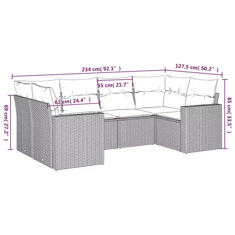 vidaXL Garden Sofa Set Set of 6 Black, Cream White