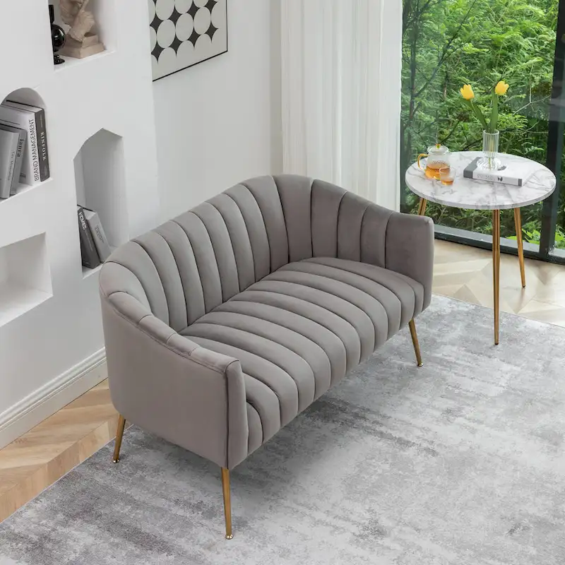 SEYNAR Modern Glam Comfy 50 Metal Legs Curved Sofa 2 Seaters Loveseat with Tufted Back