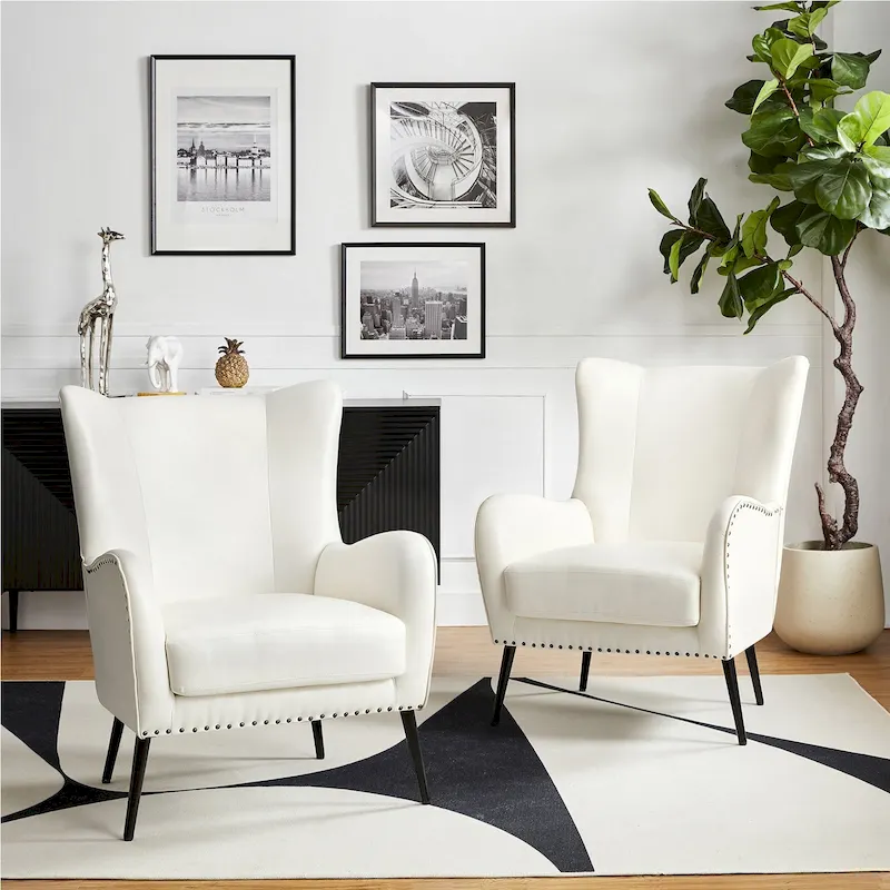 Invidiae Wooden Upholstered Armchair with Metal Legs Set of 2