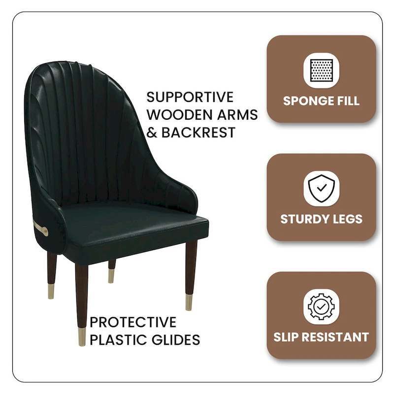 Leather Dining Chair with a Ripple Back and Gold Accents Design Elara Collection