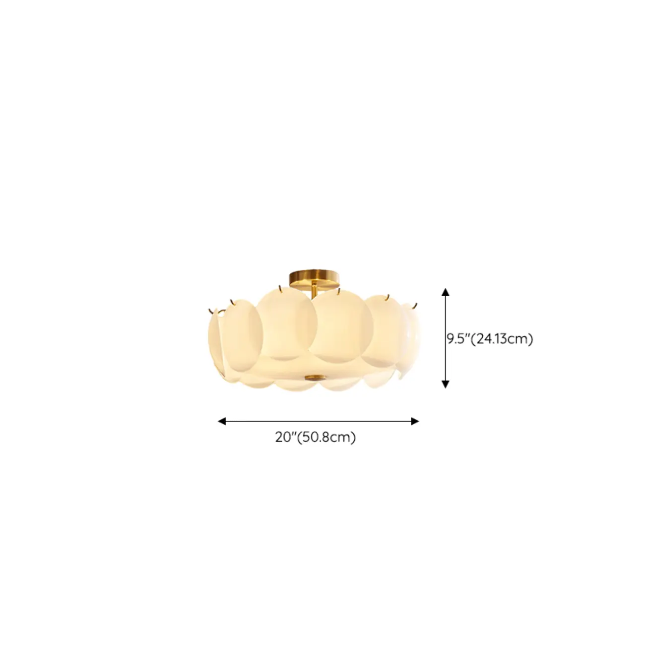 White Circle Glass Gold Semi Flush Mount Ceiling Light