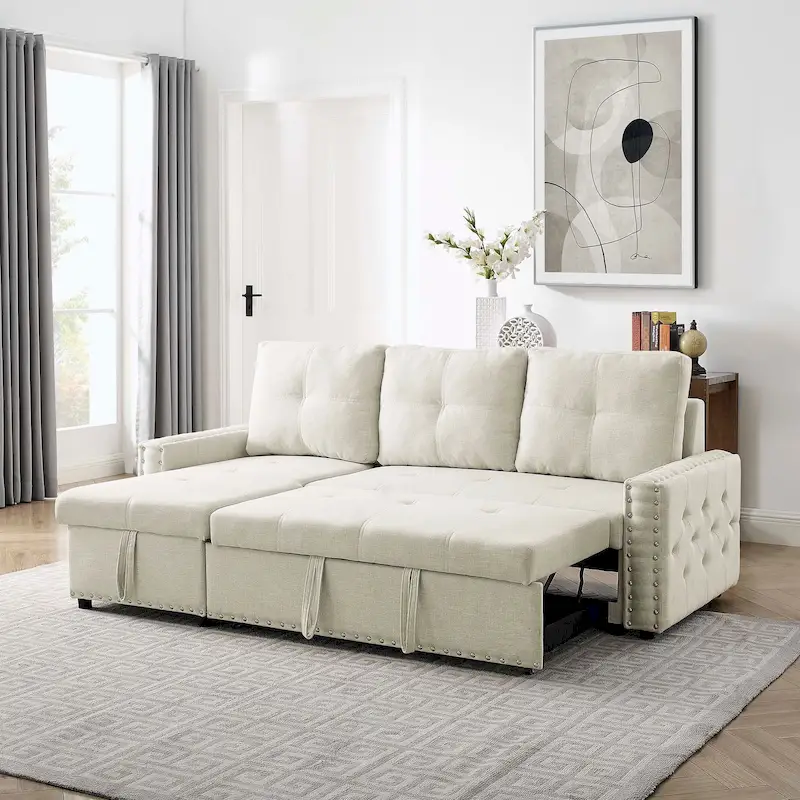 Classic and Cozy L-shape Pull-out Sleeper Sectional Sofa