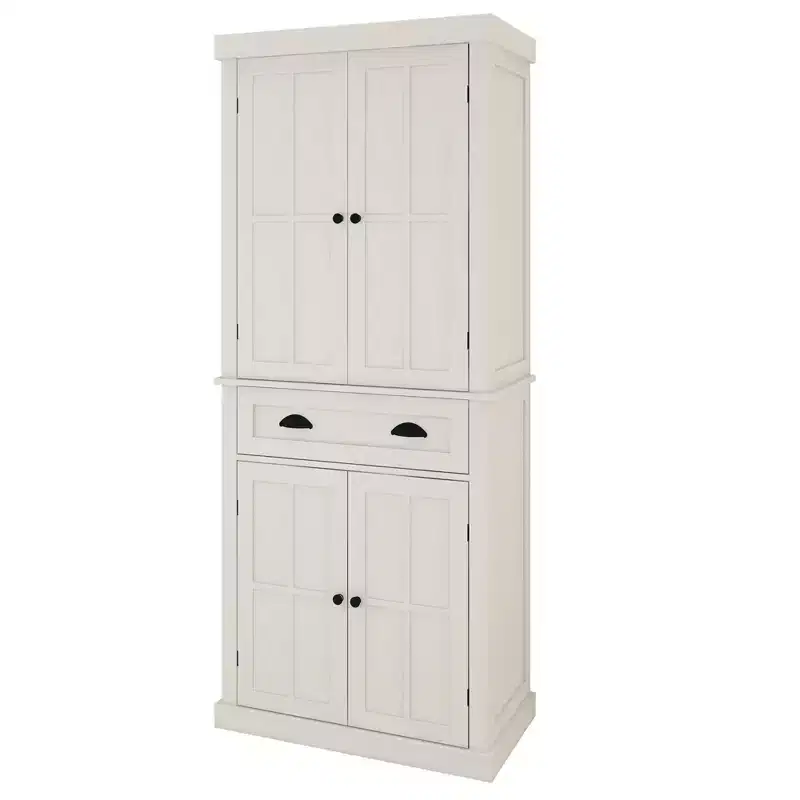 White Wood 29.92 in. Pantry Cabinet with Adjustable Shelves