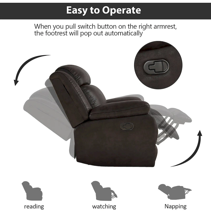 Manual Recliner Chair with Overstuffed Arm and Back