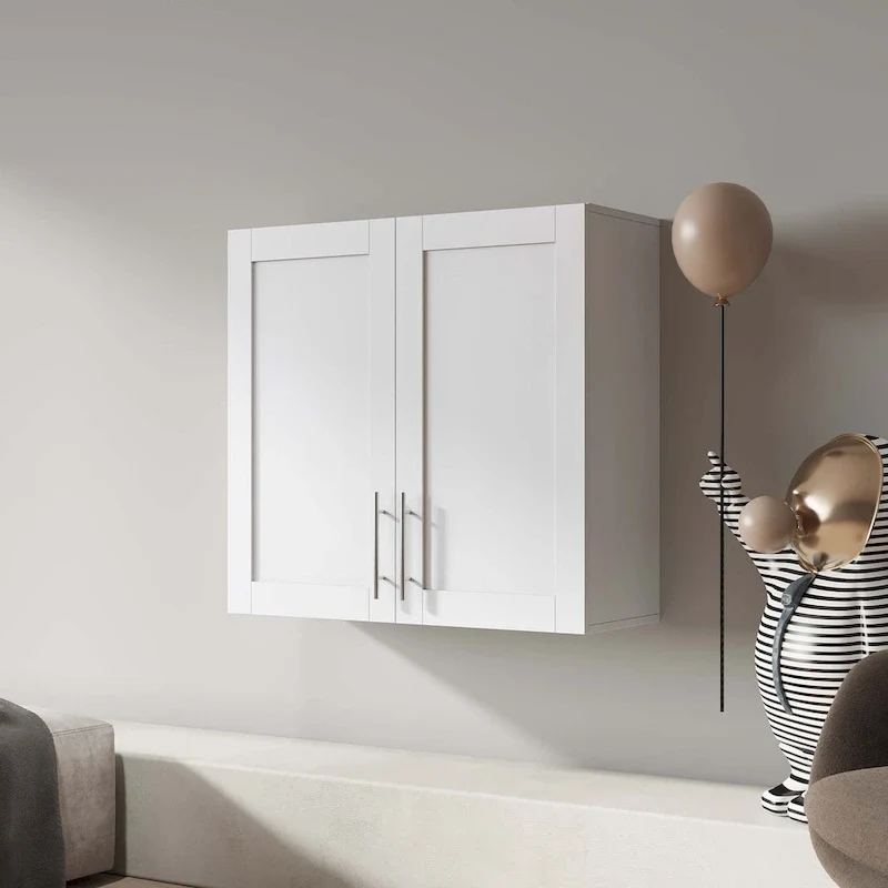 White Wall-Mounted Stackable Storage Cabinet