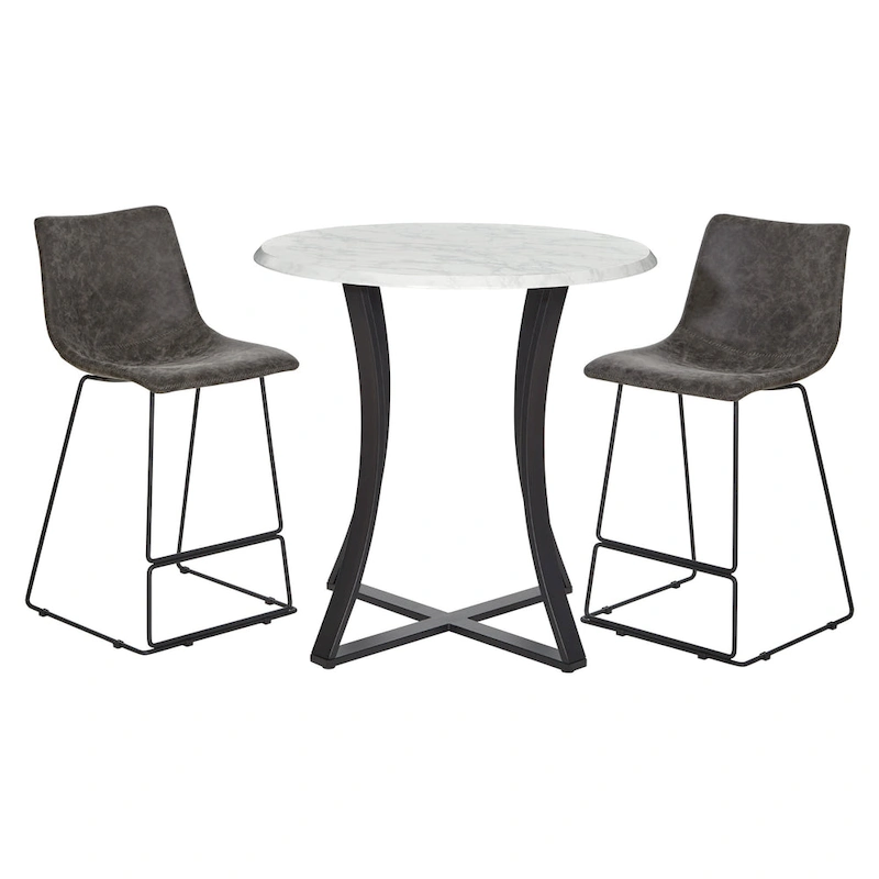 3-Piece 36 Round Top Counter Height Dining Table with 2 Faux Leather Stools