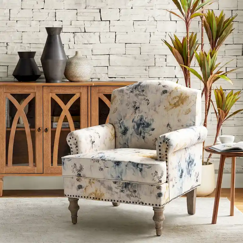 Yahweh Farmhouse Nailhead Armchair with Rolled Arms by HULALA HOME