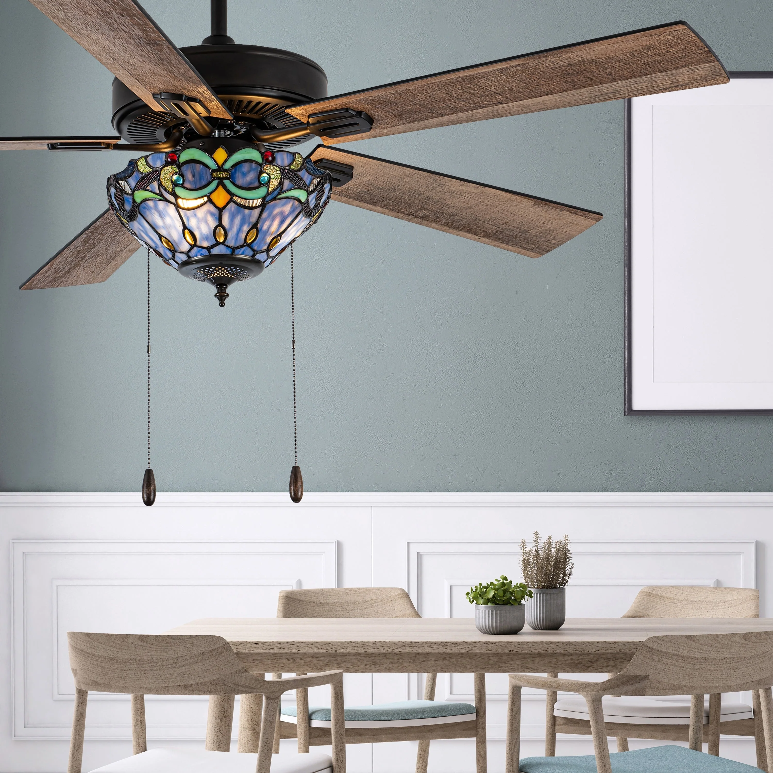 Della River of Goods Oil-Rubbed Bronze and Stained Glass 52-Inch 3-Light Remote-Controlled Ceiling Fan