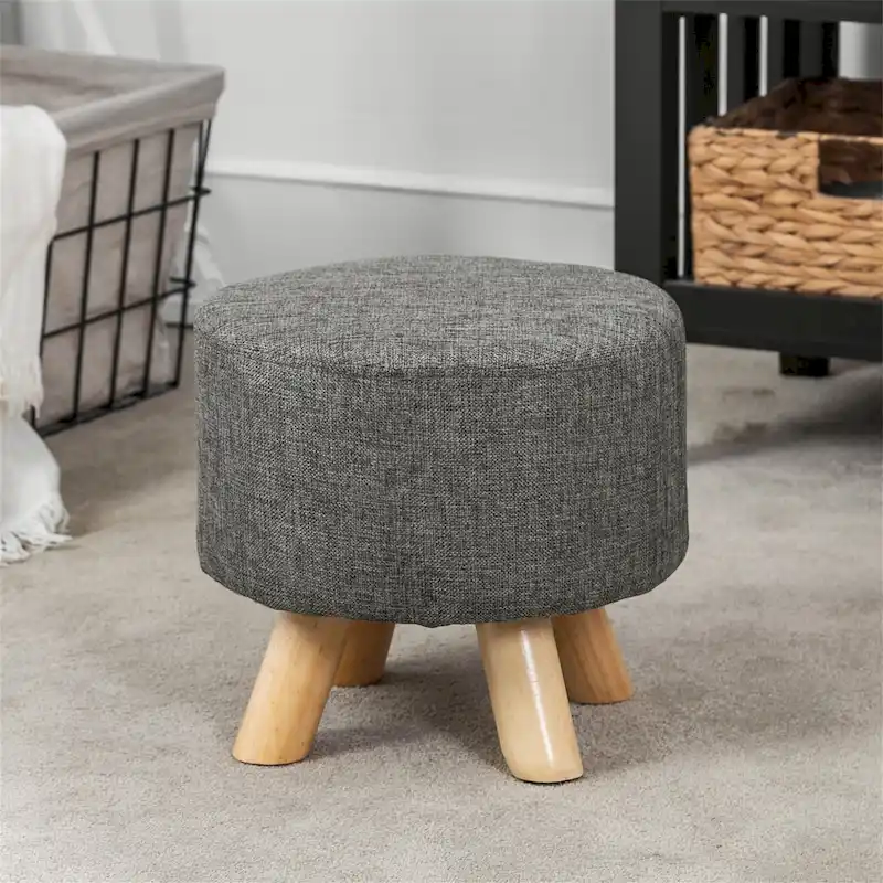 Adeco Modern Round Ottoman Home Footrest Stool/ Linen Fabric Seat Pouf