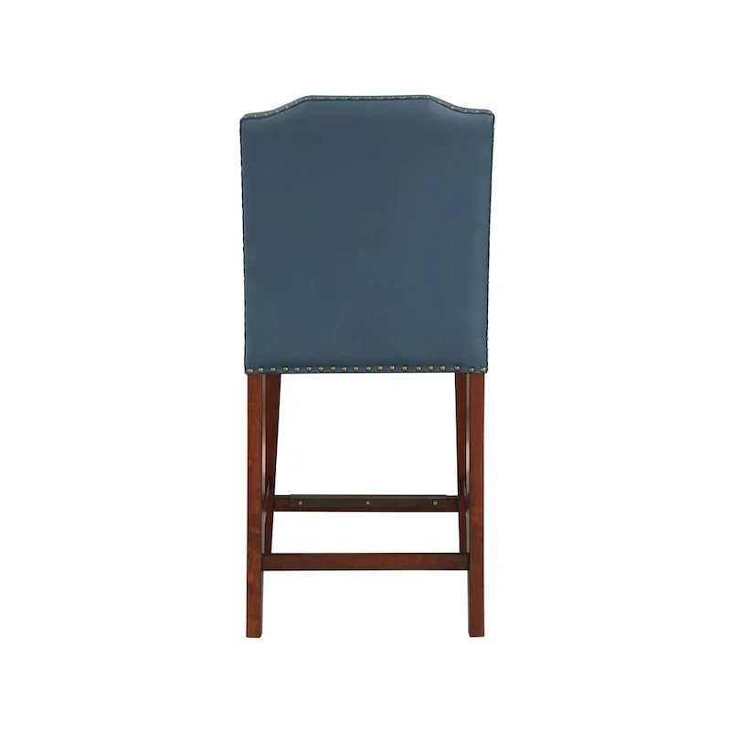 Stationary Faux Leather Counter Stool with Nail Head Trim, Modern Bar Stool