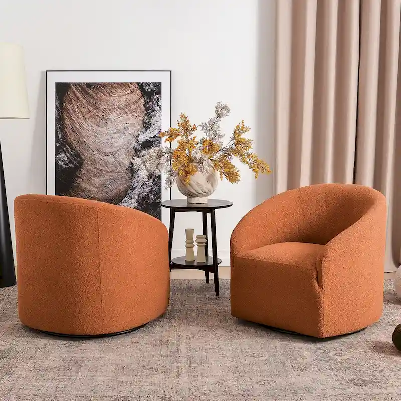 KINWELL 32W Boucle Upholstered Swivel Barrel Armchair (Set of 2)