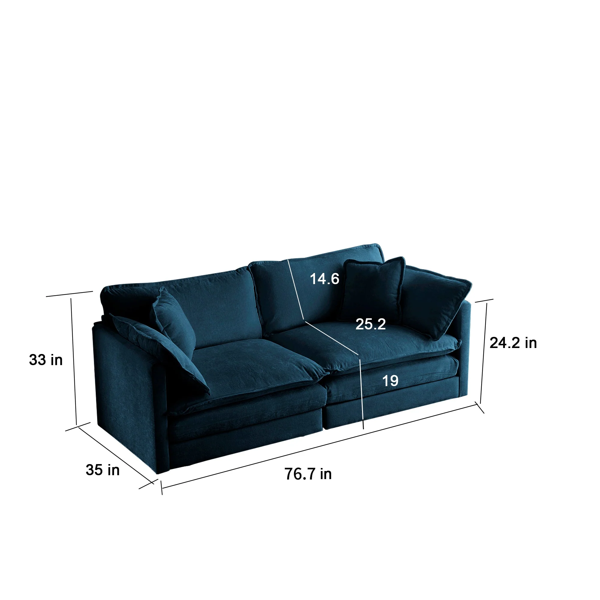 Walker Edison | Modern Chenille Cloud Loveseat Sofa Blue
