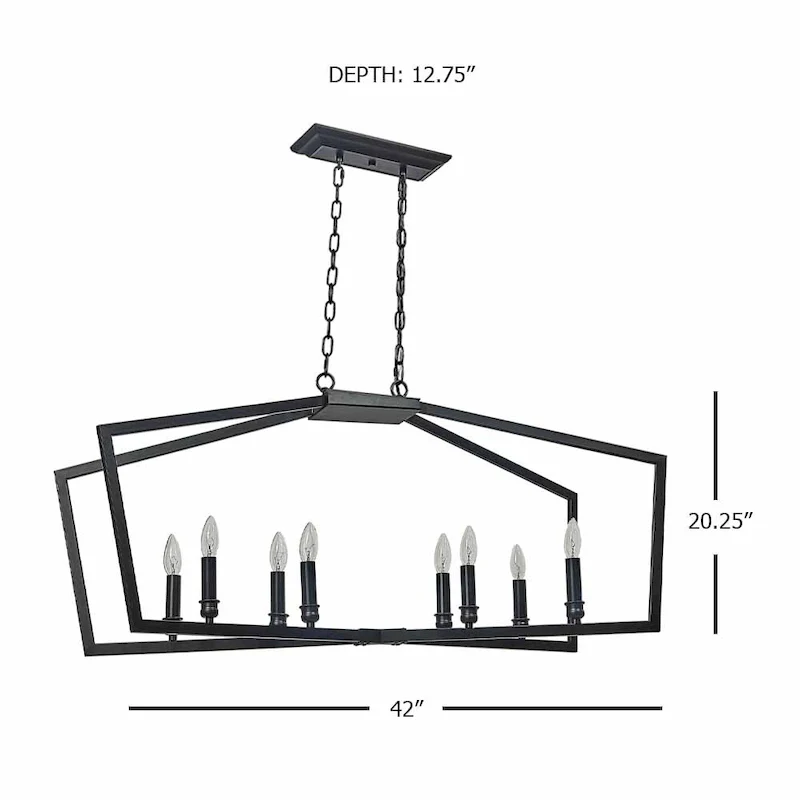 42  Black 8 Light Linear Island Pendant