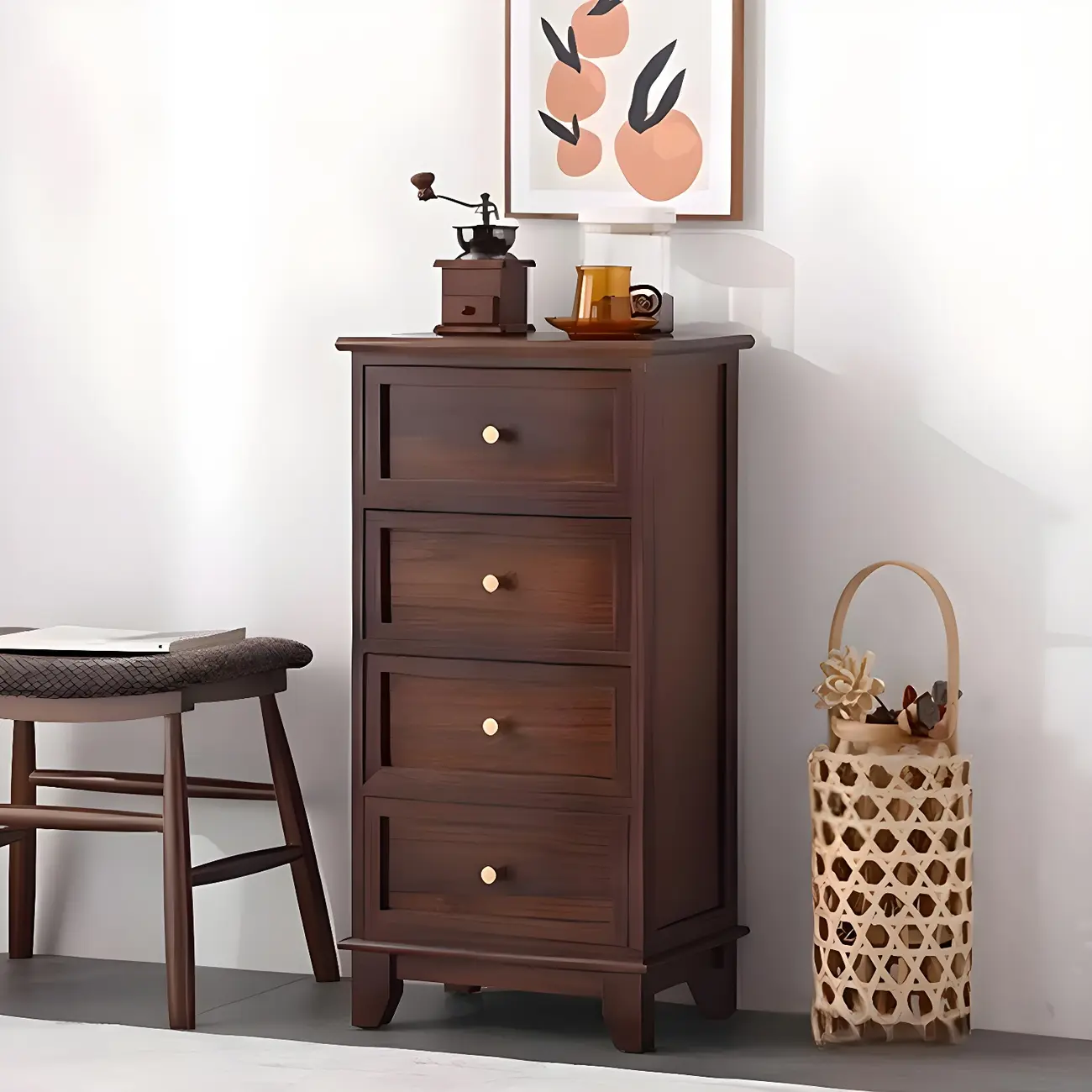 Industrial Rectangular Brown Wooden Drawer Cabinet