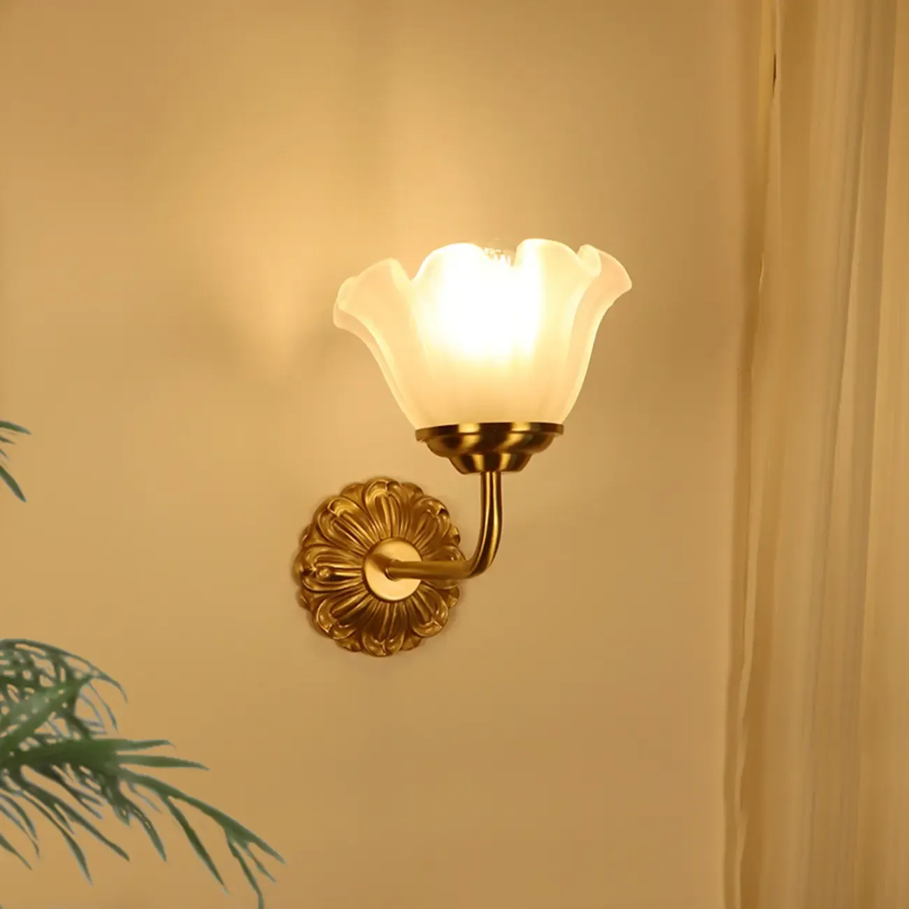 Vintage Floral Wall Sconce with Glass Shade for Living Room