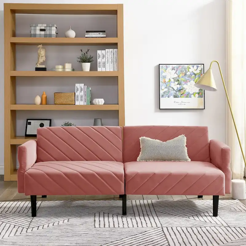 87 Velvet Convertible Folding Sofa Bed with Adjustable Armrests