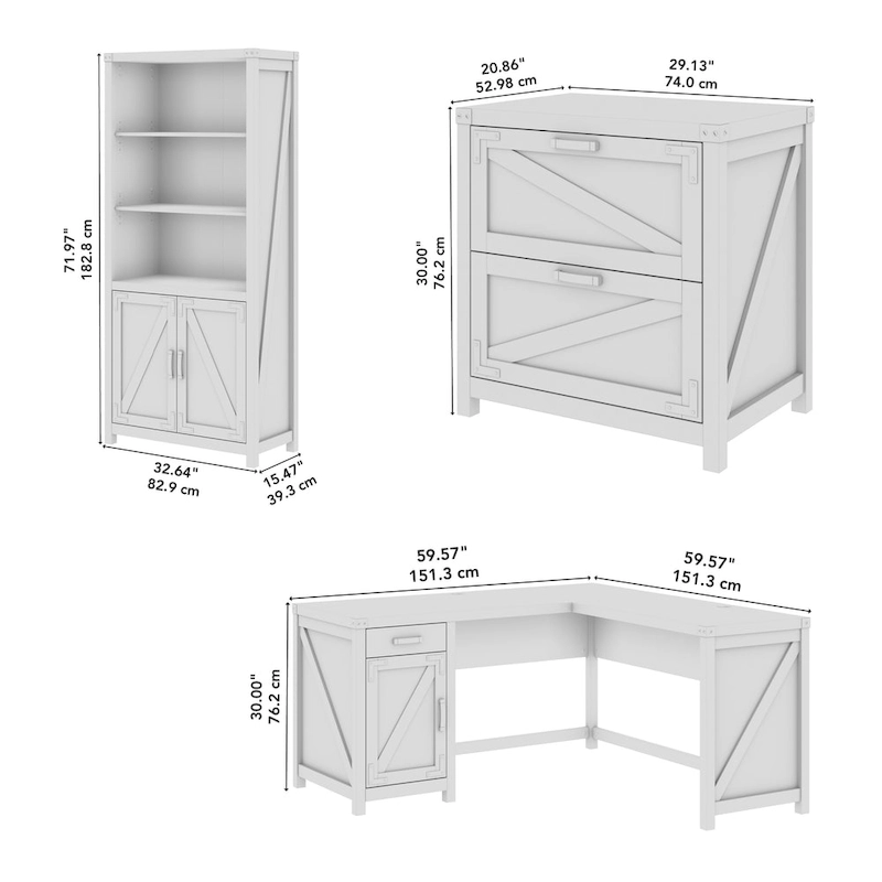 Knoxville 60W L-Desk with File Cabinet and Bookcase by Bush Furniture