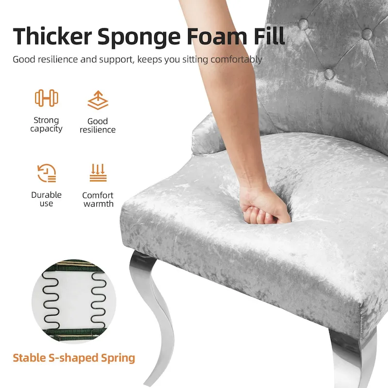 1x Tufted Velvet Dining Side Chair Wingback Upholstery Lion Knocker - 22x22x42 inch