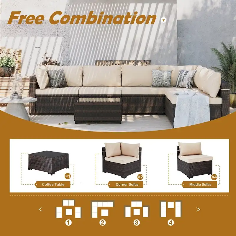 UPHA Cushioned 7-piece Conversation Sectional Patio Group Furniture
