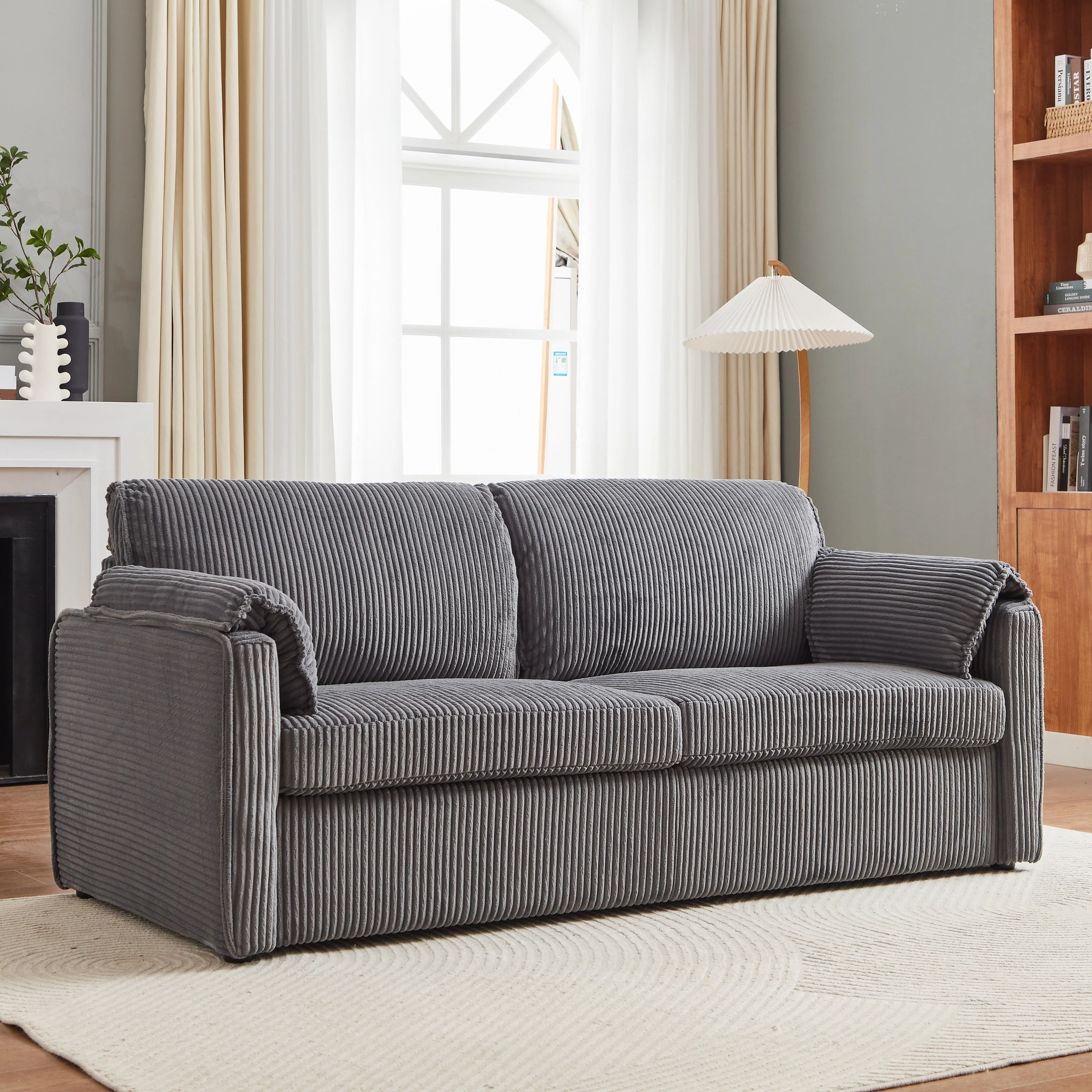 Walker Edison | Futon Grey Corduroy Pull Out Sleeper Sofa Bed