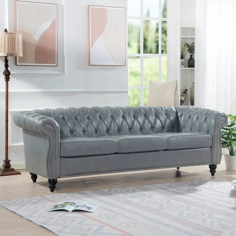GEITIN 84.65 PU Rolled Arm Chesterfield 3 Seater Sofa