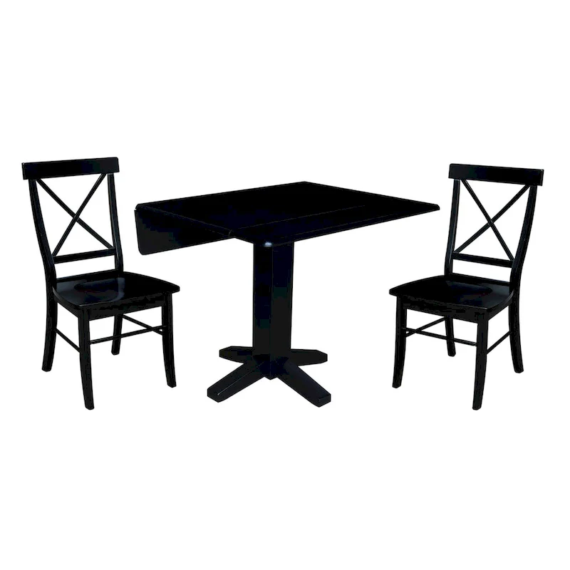 36 Solid Wood Square Dual Drop Leaf Dining Table with 2 Dining Chairs