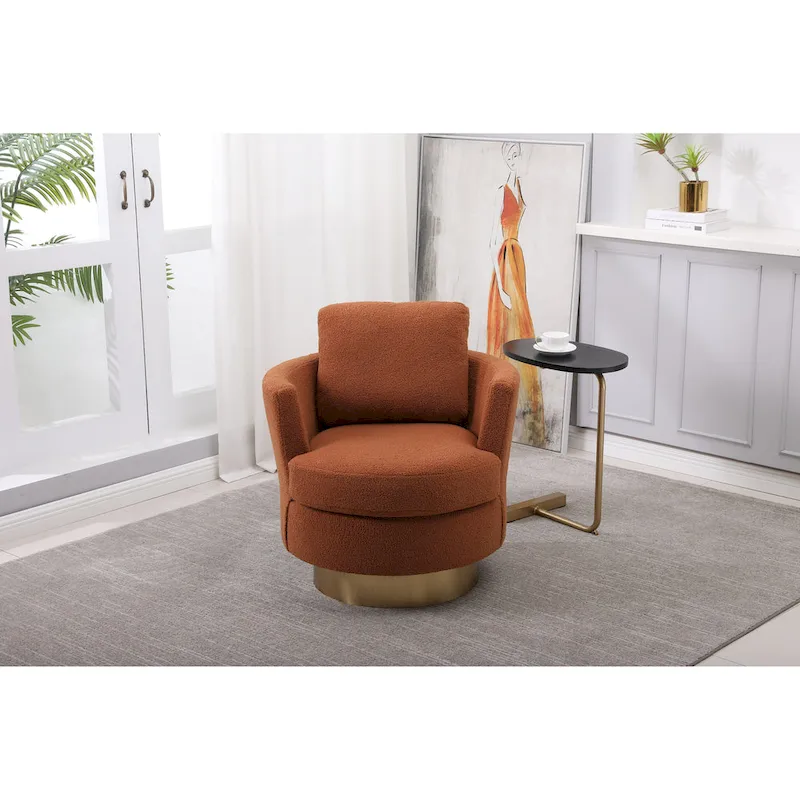Brown Modern 29.6 Upholstered Swivel Barrel Chair with Gold Stainless Steel Base