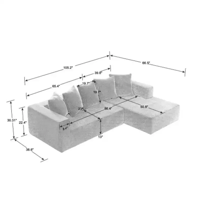 Beige Chenille L-Shaped Sectional Sofa, Seats 4