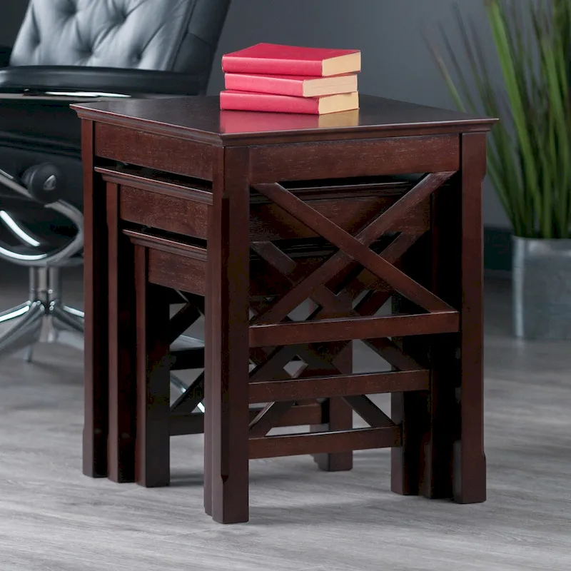Xola 3-Pc Nesting Tables, Cappuccino - 21.1W x 17.3D x 22.1H.